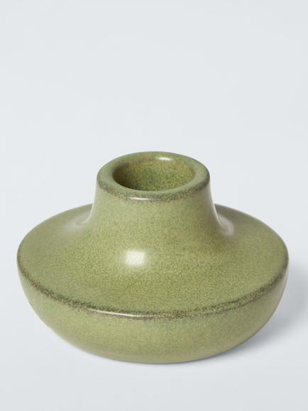 John Lewis The Colour Edit Reactive Glaze Dinner Candle Holder, Avocado