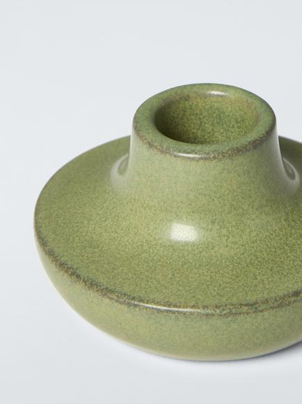 John Lewis The Colour Edit Reactive Glaze Dinner Candle Holder - view 2, Avocado