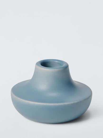 John Lewis The Colour Edit Reactive Glaze Dinner Candle Holder, Nordic Blue