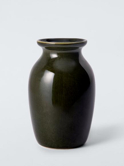 John Lewis Reactive Glaze Stoneware Urn Vase, H21cm, Deep Green, Deep Green