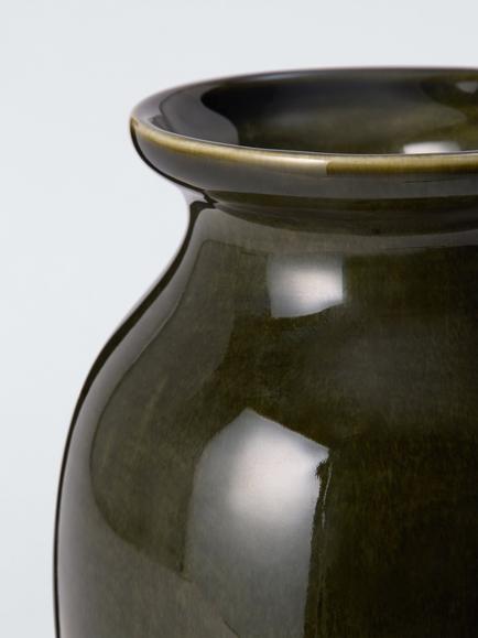 John Lewis Reactive Glaze Stoneware Urn Vase, H21cm, Deep Green - view 2, Deep Green