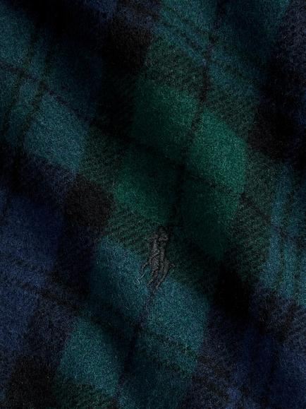 Ralph Lauren Check Wool Scarf, Green Mid - view 2, Green Mid