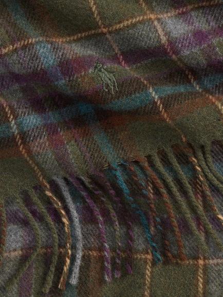 Ralph Lauren Wool Check Scarf, Green Olive - view 2, Green Olive