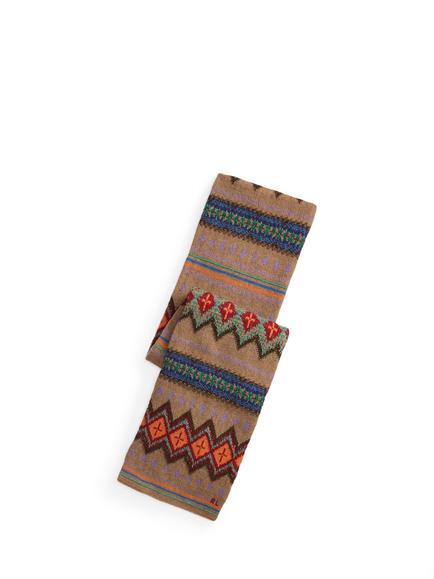 Ralph Lauren Wool Rich Geo Pattern Scarf, Brown Mid, Brown Mid
