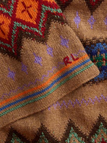 Ralph Lauren Wool Rich Geo Pattern Scarf, Brown Mid - view 2, Brown Mid
