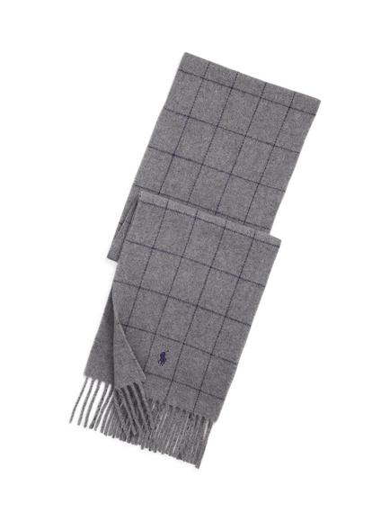 Ralph Lauren Wool Rich Grid Check Scarf, Grey Mid, Grey Mid