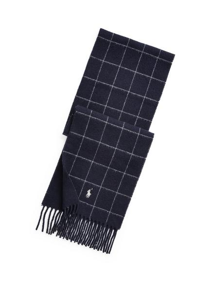 Ralph Lauren Wool Blend Reversible Grid Check Scarf, Blue Navy, Blue Navy