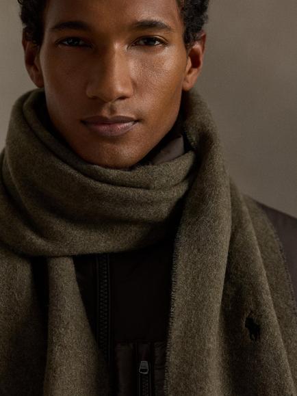 Ralph Lauren Wool Blend Reversible Scarf, Green Olive - view 2, Green Olive