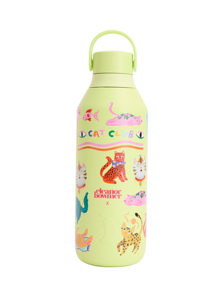 Chilly's Eleanor Bowmer Cat Club Series 3 Insulated Leak-Proof Drinks Bottle, 500ml, Limelite, Limelite