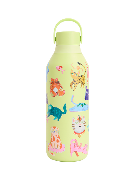 Chilly's Eleanor Bowmer Cat Club Series 3 Insulated Leak-Proof Drinks Bottle, 500ml, Limelite - view 2, Limelite