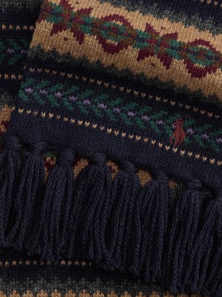 Ralph Lauren Wool Rich Fair Isle Scarf, Blue Navy - view 2, Blue Navy