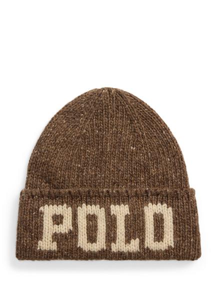 Polo Ralph Lauren Polo Logo Merino Wool Blend Beanie, Brown Mid, Brown Mid