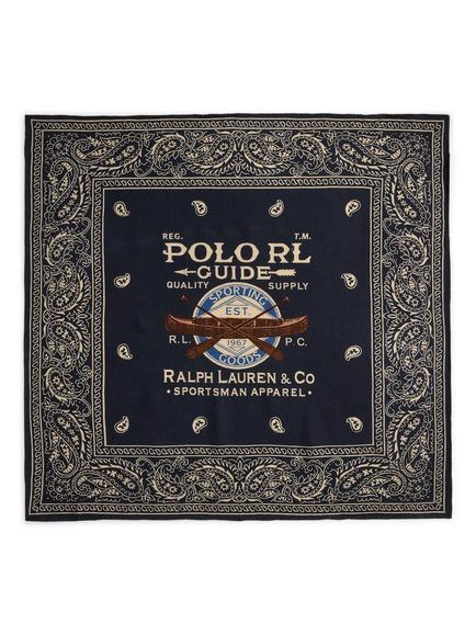 Ralph Lauren Wool  Graphic Bandana, Blue Navy, Blue Navy