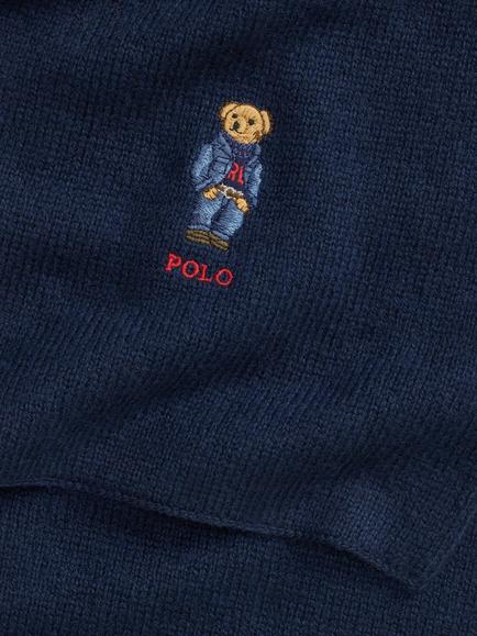 Ralph Lauren Wool Blend Bear Beanie Hat & Scarf Gift Set, Blue Navy - view 2, Blue Navy