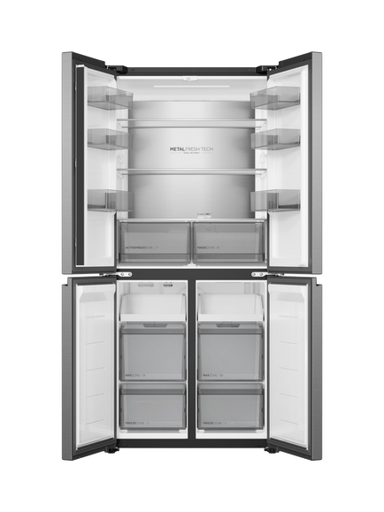 Haier HCR58S18DNMM Freestanding 60/40 American Fridge Freezer, Inox - view 2, Inox
