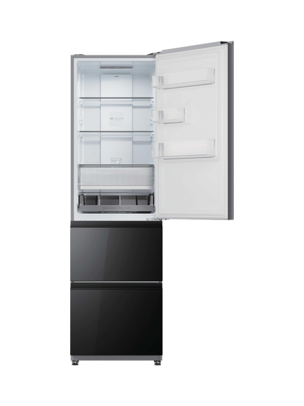 Haier Series 3 HTR3518DNGBK 3D Combi Freestanding 60/40 Fridge Freezer, Black Glass - view 2, Black Glass