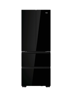 Haier HFKR5718DNGB Freestanding 60/40 American Fridge Freezer, Obsidian Glass, Obsidian Glass