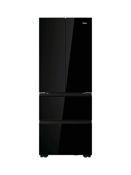 Haier HFKR5718DNGB Freestanding 60/40 American Fridge Freezer, Obsidian Glass, Obsidian Glass