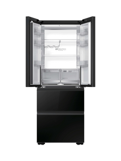 Haier HFKR5718DNGB Freestanding 60/40 American Fridge Freezer, Obsidian Glass - view 2, Obsidian Glass