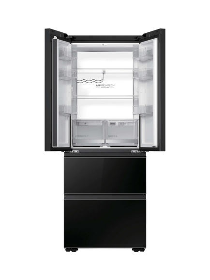 Haier HFKR5718DNGB Freestanding 60/40 American Fridge Freezer, Obsidian Glass - view 2, Obsidian Glass