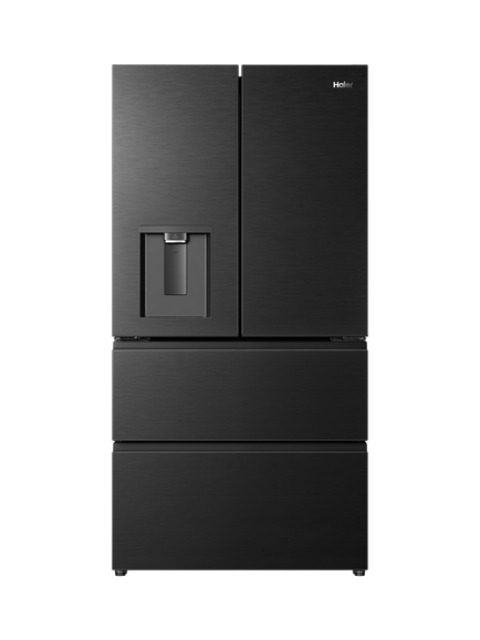 Haier HFR59F18CWMB Freestanding 60/40 American Fridge Freezer, Obsidian Steel, Obsidian Steel