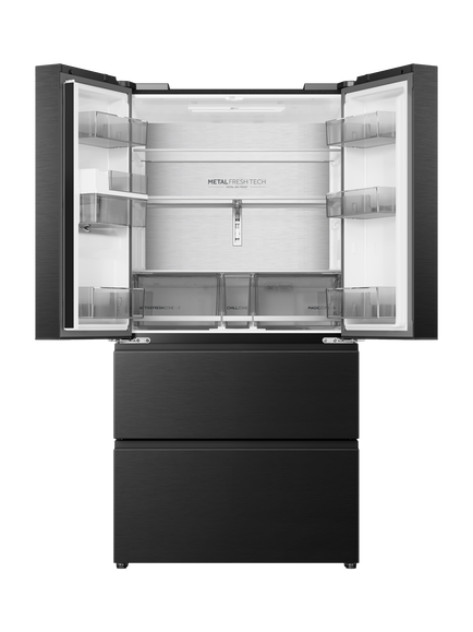 Haier HFR59F18CWMB Freestanding 60/40 American Fridge Freezer, Obsidian Steel - view 2, Obsidian Steel