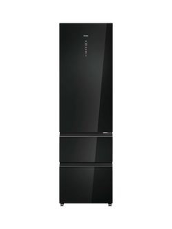 Haier HTW7620DNGB Freestanding 60/40 Fridge Freezer, Obsidian Glass, Obsidian Glass