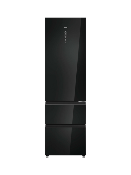 Haier HTW7620DNGB Freestanding 60/40 Fridge Freezer, Obsidian Glass, Obsidian Glass