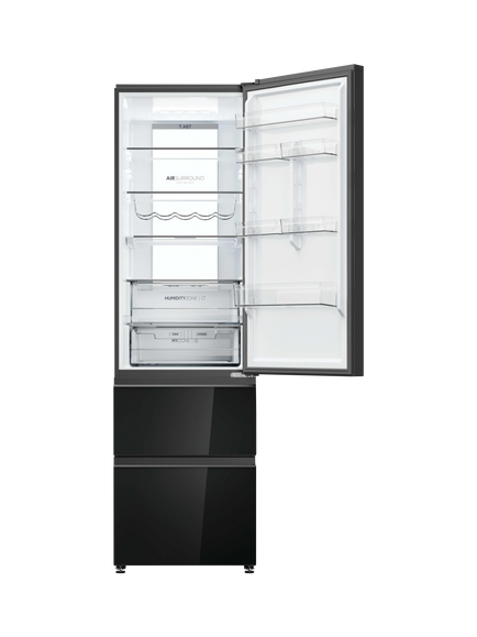Haier HTW7620DNGB Freestanding 60/40 Fridge Freezer, Obsidian Glass - view 2, Obsidian Glass