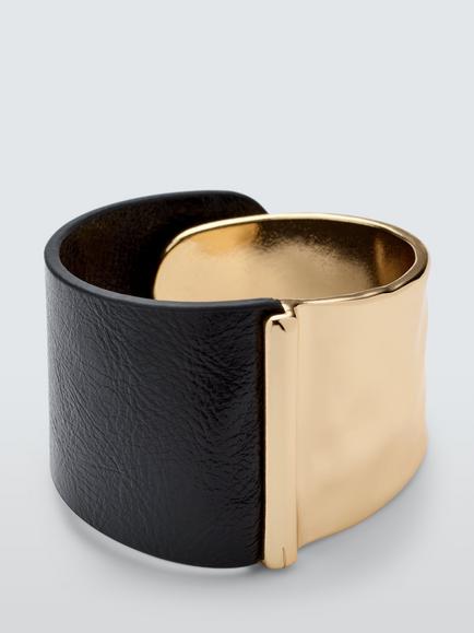John Lewis Asymmetric Hammered Statement Bracelet, Gold/Black, Gold/Black