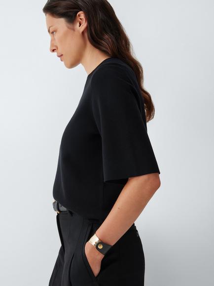 John Lewis Asymmetric Hammered Statement Bracelet, Gold/Black - view 2, Gold/Black