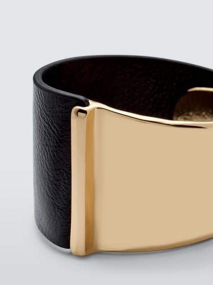 John Lewis Asymmetric Hammered Statement Bracelet, Gold/Black - view 2, Gold/Black