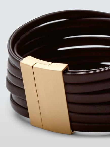 John Lewis Multi-Row Bracelet, Dark Brown/Gold - view 2, Dark Brown/Gold