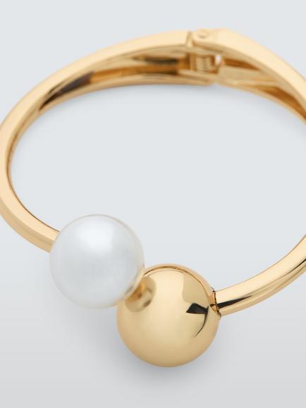 John Lewis Pearl Sphere Cuff Bangle, Gold - view 2, Gold