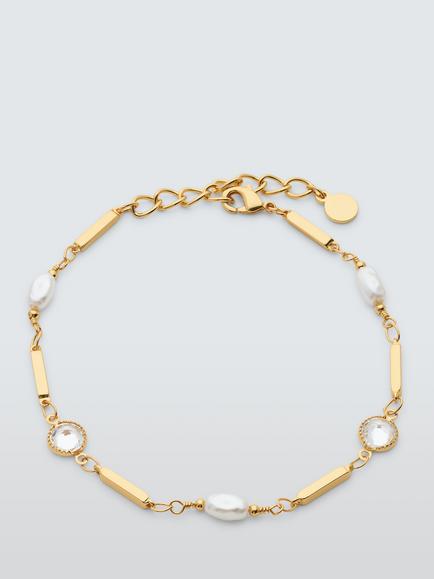 John Lewis Pearl and Stone Station Bracelet, Gold, Gold