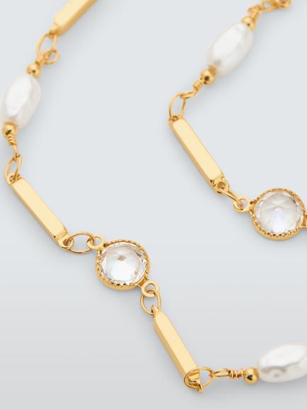 John Lewis Pearl and Stone Station Bracelet, Gold - view 2, Gold