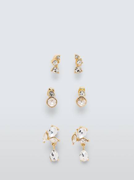 John Lewis Crystal Stud Earrings, Pack of 3, Gold, Gold