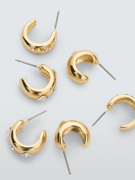 John Lewis Small Chunky Half Hoop Earrings, Pack of 3, Gold - view 2, Gold