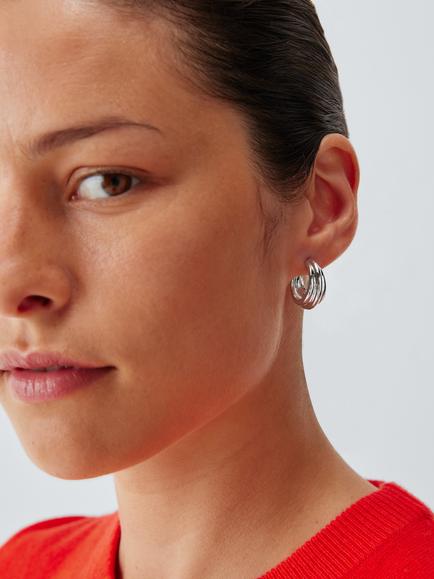 John Lewis Half Hoop Earrings, Pack of 3, Silver - view 2, Silver