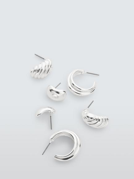 John Lewis Half Hoop Earrings, Pack of 3, Silver - view 2, Silver