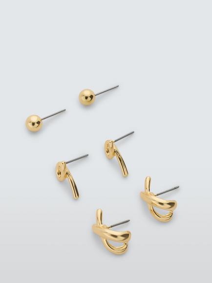 John Lewis Mixed Stud Earrings, Pack of 3, Gold, Gold
