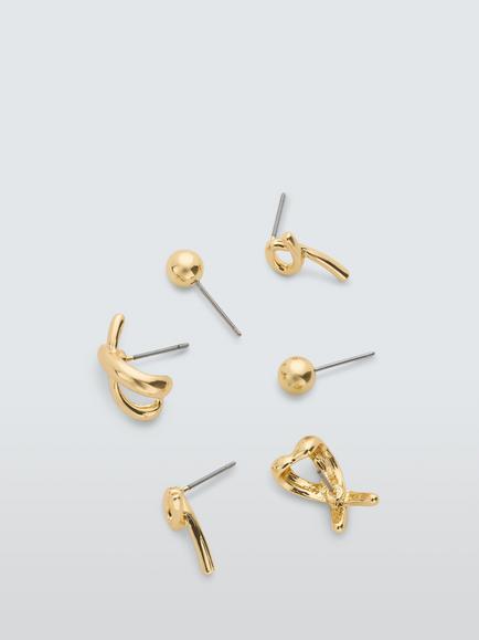 John Lewis Mixed Stud Earrings, Pack of 3, Gold - view 2, Gold