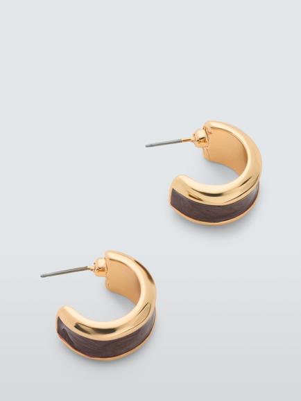 John Lewis Wide Enamel Hoop Earrings, Gold/Brown, Gold/Brown