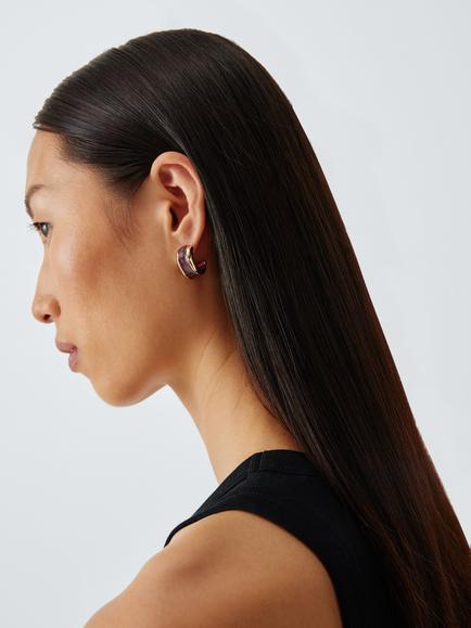 John Lewis Wide Enamel Hoop Earrings, Gold/Brown - view 2, Gold/Brown