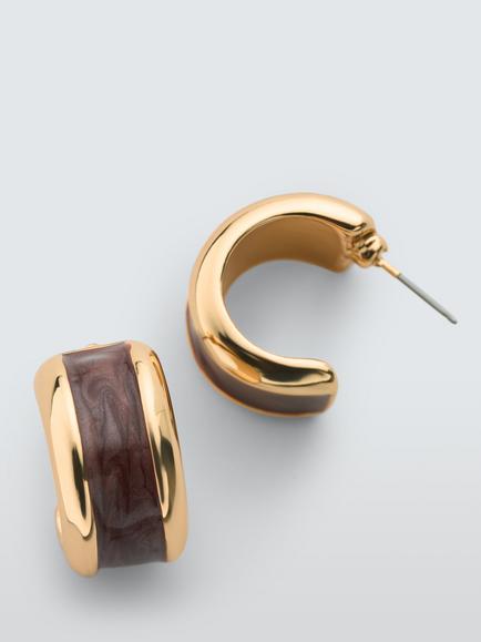 John Lewis Wide Enamel Hoop Earrings, Gold/Brown - view 2, Gold/Brown