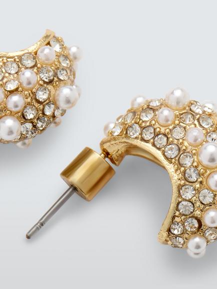 John Lewis Crystal and Pearl Hoop Earrings, Gold - view 2, Gold