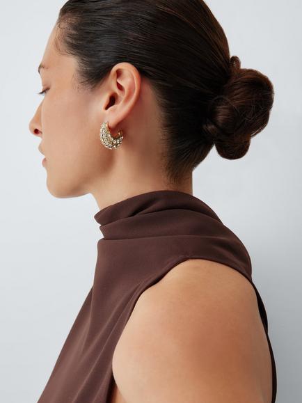 John Lewis Chunky Crystal Hoop Earrings, Gold - view 2, Gold