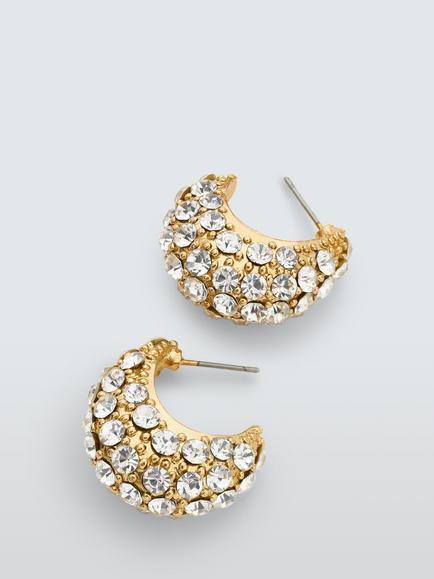 John Lewis Chunky Crystal Hoop Earrings, Gold - view 2, Gold