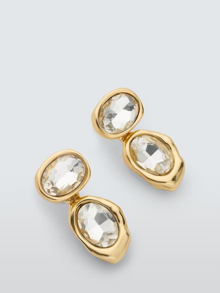 John Lewis Double Drop Crystal Earrings, Gold, Gold