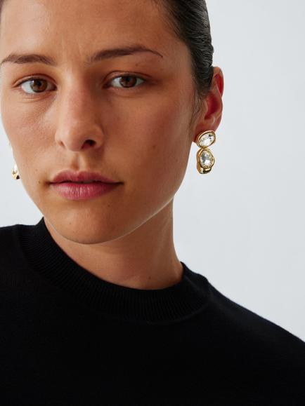 John Lewis Double Drop Crystal Earrings, Gold - view 2, Gold